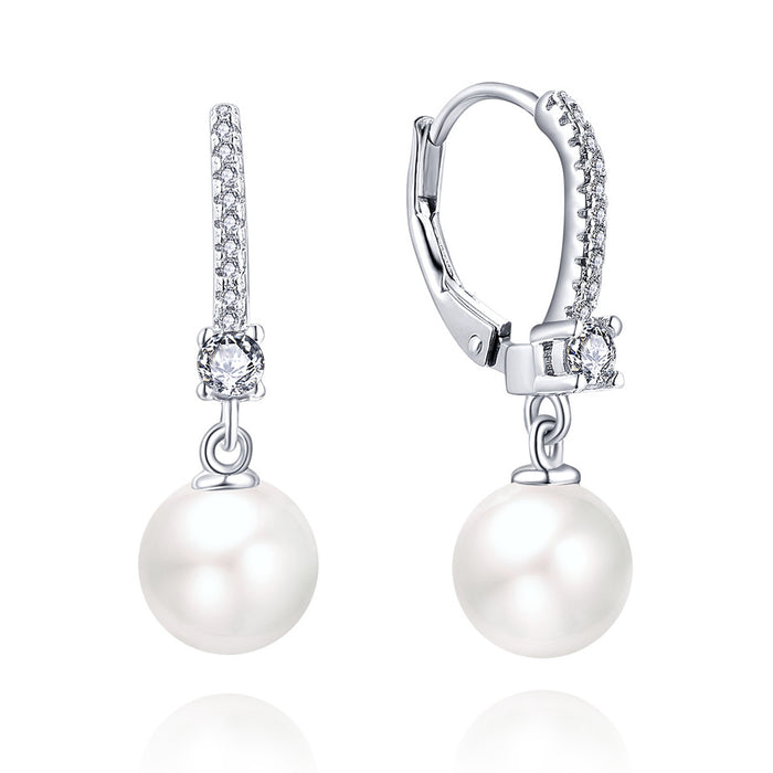 Casablanca Silver CZ & Pearl Hook Earrings