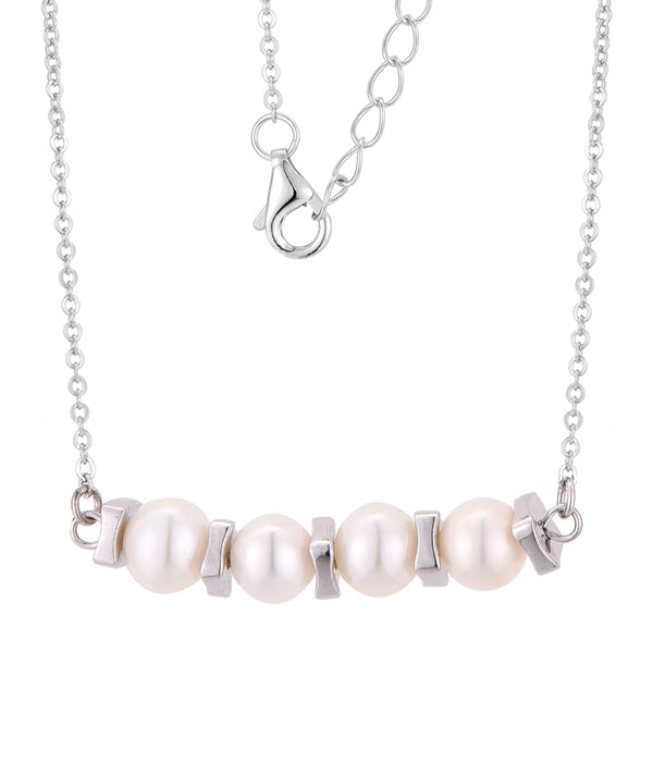 Casablanca Silver Shell Pearl Bar Necklace