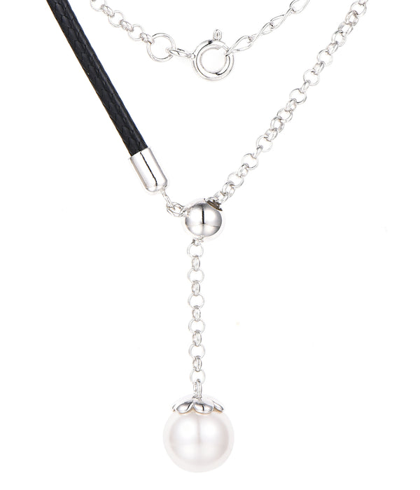 Casablanca Shell Pearl & Leather Dangle Necklace