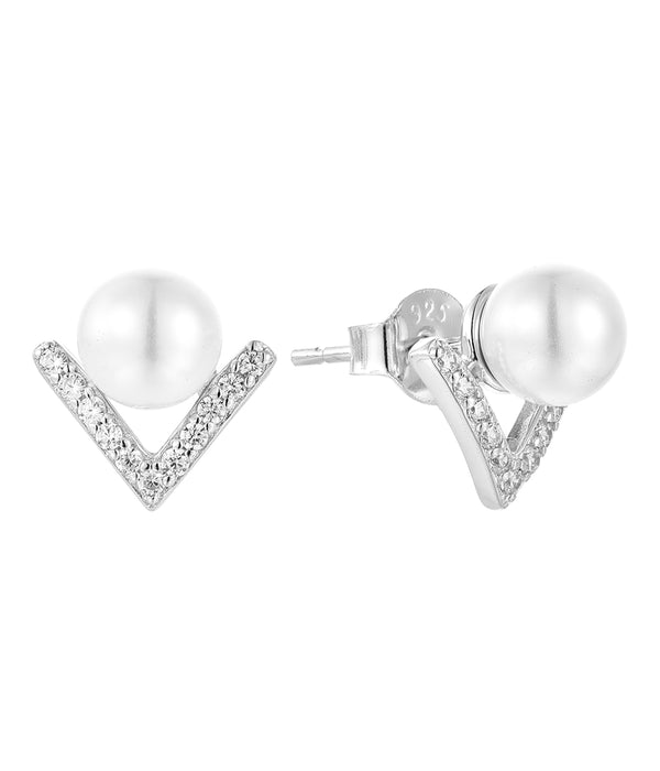 Casablanca Sterling Silver CZ Pearl Earrings