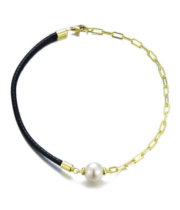 Casablanca Leather & Gold Plated Pearl Bracelet