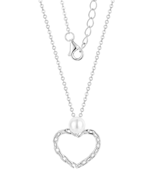 Casablanca Chain-link Heart Pearl Necklace