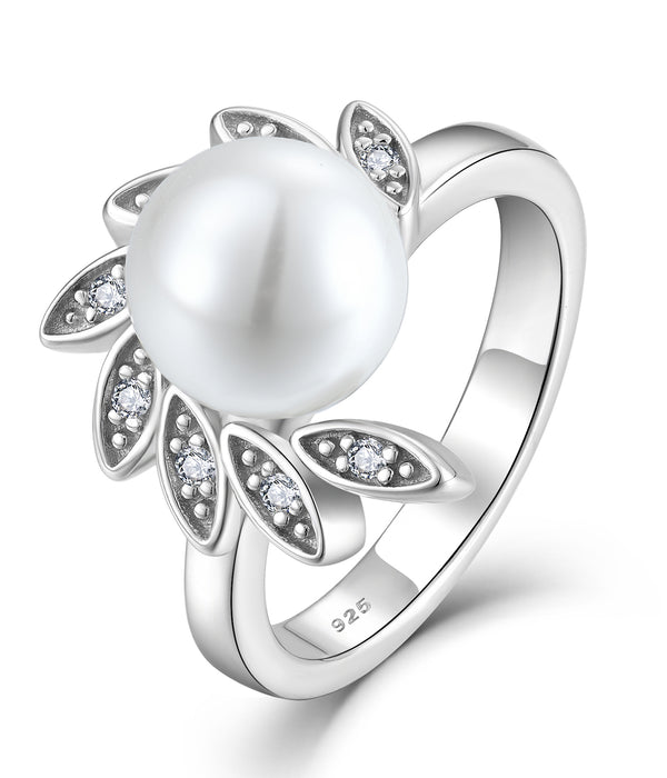 Casablanca Silver Flower Pearl Ring