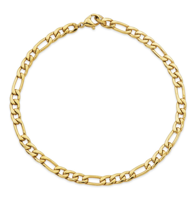 4.5mm Steelx Men's IP Yellow Gold Stainless Steel Figaro Chain Bracelet