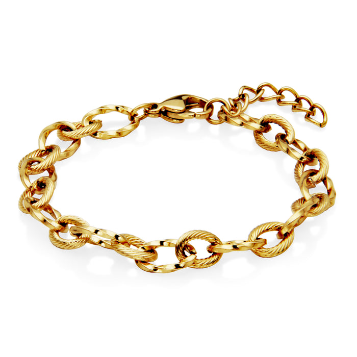 Steelx Stainless Steel & Gold Plated Oval Link Bracelet