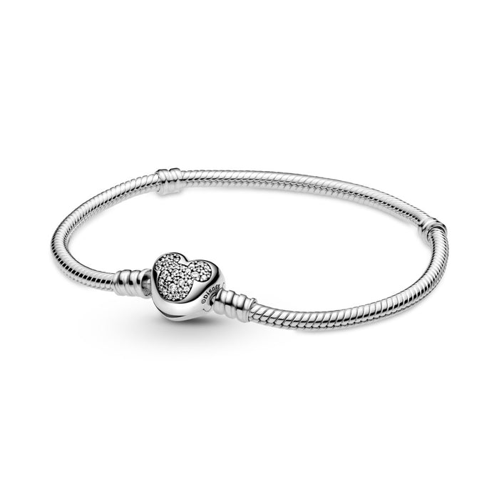 Pandora Mickey Mouse Sterling Silver Heart Clasp Bracelet