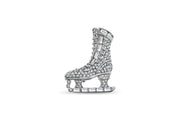 Silver Tone Crystal Ice Skate Winter Brooch