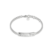 Rhodium Plated Silver Pavé Letter ID Bar Curb Chain Bracelet His & Her ID Bar AW24B001R