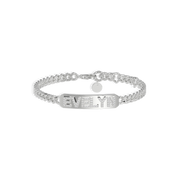 Rhodium Plated Silver Pavé Letter ID Bar Curb Chain Bracelet His & Her ID Bar AW24B001R