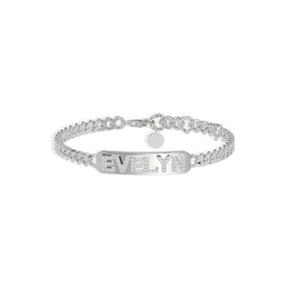 Rhodium Plated Silver Pavé Letter ID Bar Curb Chain Bracelet His & Her ID Bar AW24B001R