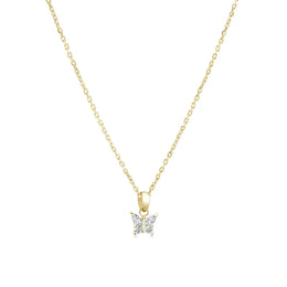 Italgem Veloria Mini Yellow Gold Plated Stainless Steel White CZ Butterfly Pendant 14+2