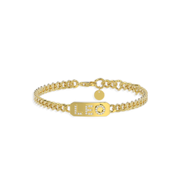 Yellow Gold Plated Silver Pavé Letter ID Bar Curb Chain Bracelet His & Hers ID Bar AW24B001G