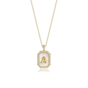 18k Yellow Gold Plated Silver Pearl Initial Zodiac & Initial Gemstone Pendant Necklace – Octagon AW24N004G