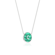 Rhodium Plated Silver Malachite Initial Necklace SS25N002R
