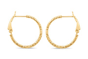 Casablanca Italian Yellow Gold Plated Sterling Silver Brushed Diamond Cut Hoop Earrings