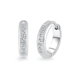 Italgem Veloria Mini Stainless Steel White CZ 12MM Kid's Huggie Hoop Earrings