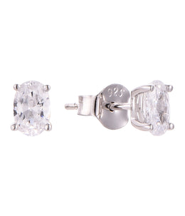 Casablanca Sterling Silver Medium Oval CZ Stud Earrings