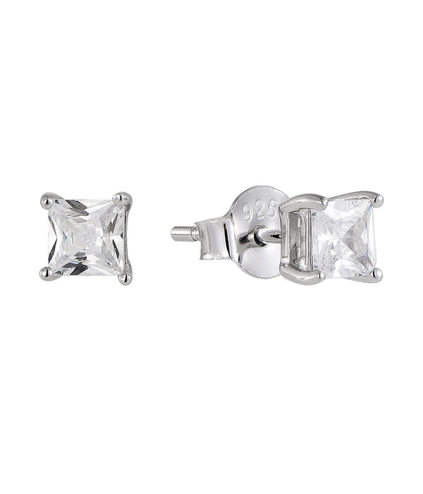 4MM Casablanca Silver Princess Cut CZ Earrings