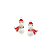Casablanca Sterling Silver Pearl Snowman Stud Earrings