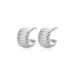 Casablanca Ribbed Sterling Silver Half Hoop Earrings