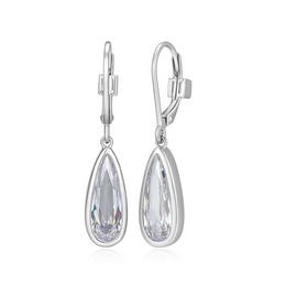 Elle Sterling Silver Lustre CZ Lever Back Drop Earrings