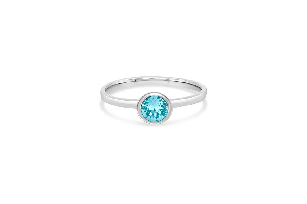 Casablanca Aquamarine Crystal Round Bezel Ring