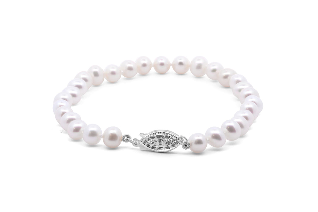 6MM Silver and Pearl Bracelet