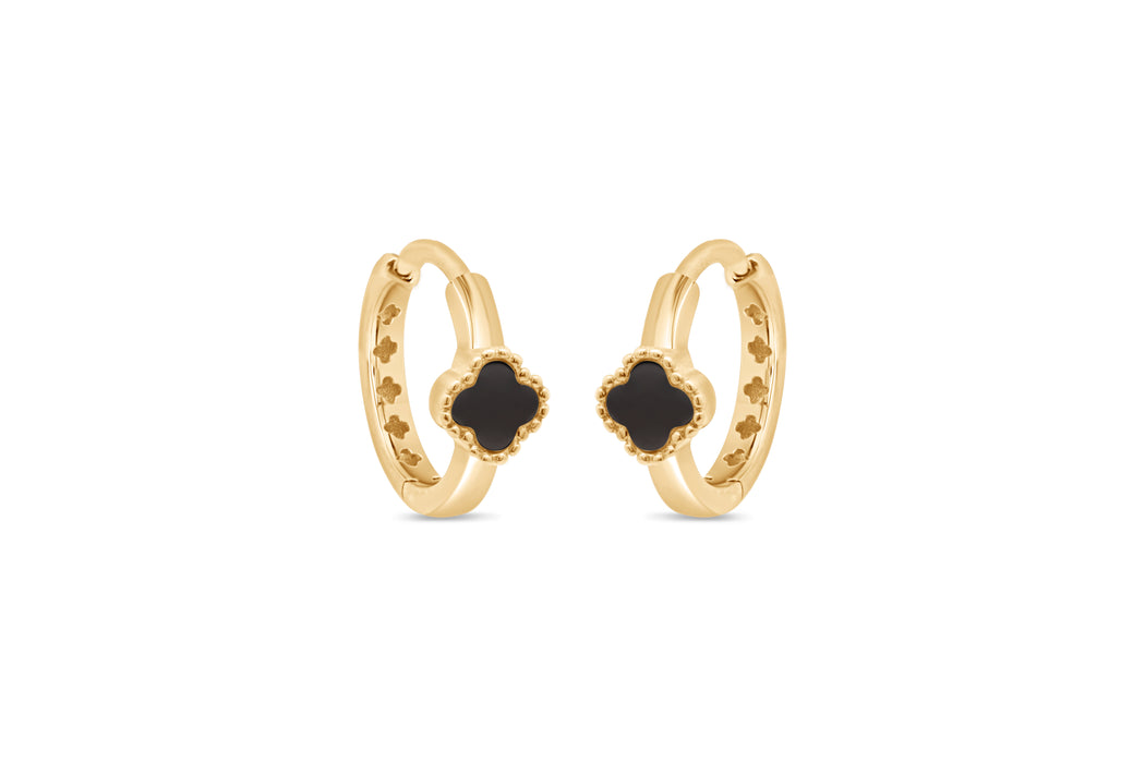Yellow Gold Clover Hoop Earrings