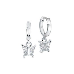 Italgem Veloria Mini Stainless Steel White CZ Butterfly Kid's Hoop Earrings