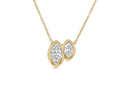 10kt Yellow Gold Lab Grown 1.00CT TDW 2 Stone Bezel Set Diamond Marquise Necklace
