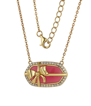 Casablanca Yellow Gold Plated Pink Stone Bow Necklace
