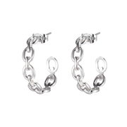 Casablanca Rhodium Plated Silver Tone Chain Link Hoop Earrings