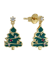 Casablanca Yellow Gold Plated Green Christmas Tree Dangle Earrings