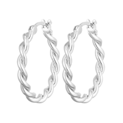 Casablanca Rhodium Plated Silver Tone Twisted Hoop Earrings