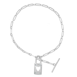 Casablanca Sterling Silver Heart Lock T Bar Bracelet