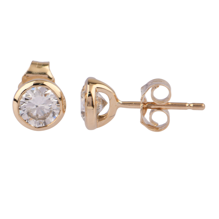 1.00CTW Lab Grown Diamond Round Halo Earrings: Yellow Gold