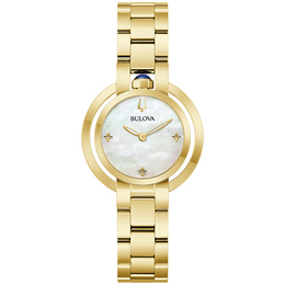 Bulova Women's Yellow Gold Tone Mother Of Pearl Rubaiyat Watch