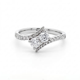 .70CT TDW 2 Stone 14KT White Gold Natural Mined Diamond Engagement Ring