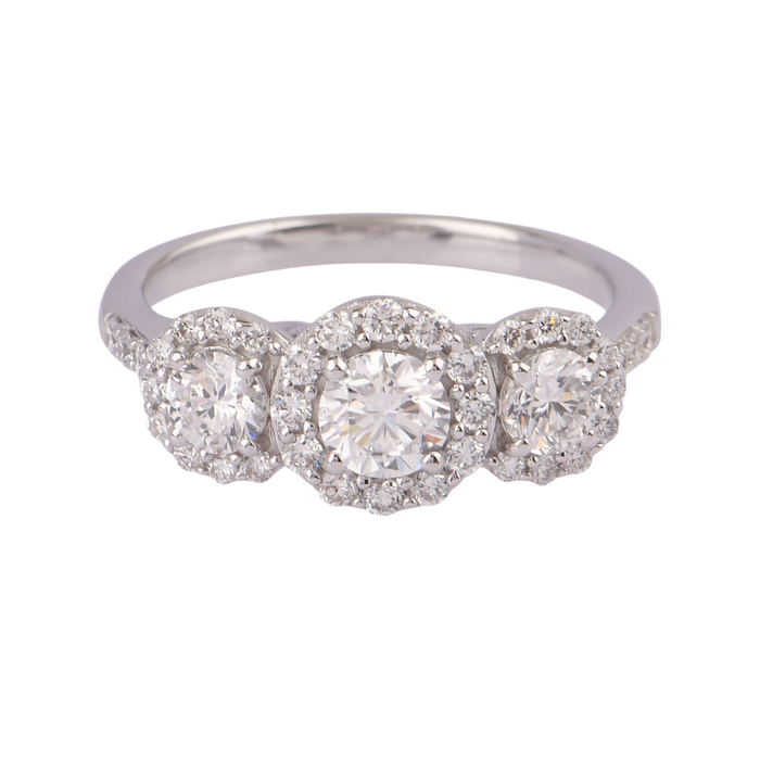 1.30CTW Lab Grown Diamond 3 Stone Halo Ring