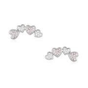 Casablanca Sterling Silver Bunched Hearts Climber Stud Earrings