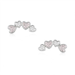 Casablanca Sterling Silver Bunched Hearts Climber Stud Earrings