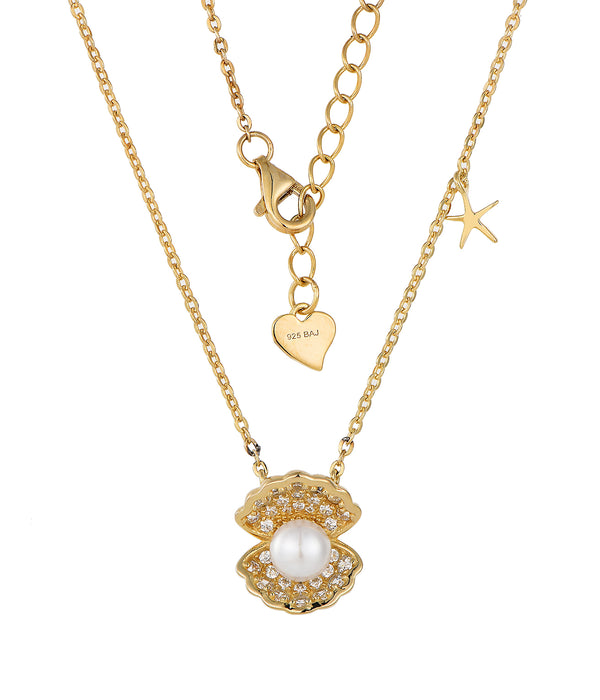 Casablanca Gold Plated Open Shell Pearl Necklace