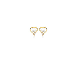 Casablanca 10k Yellow Gold CZ Heart Pearl Stud Earrings