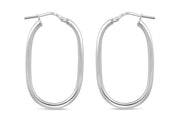Casablanca Italian Sterling Silver Rhodium Plated Plain Oval Hoop Earrings