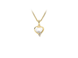 Casablanca 10k Yellow Gold CZ Pearl Heart Necklace