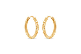Yellow Gold Diamond Cut Hoop Earrings