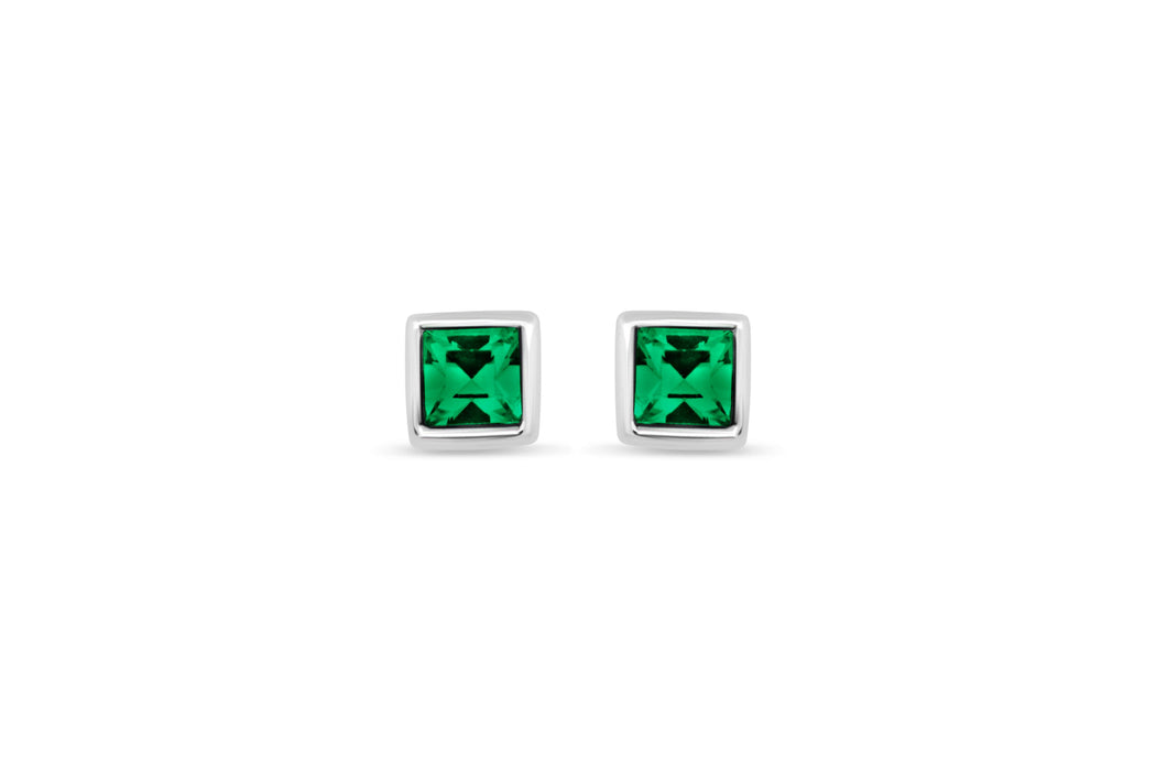 Casablanca Silver & Emerald Crystal Stud Earrings