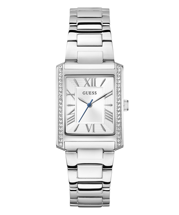Guess Ladies Silver Tone Analog Watch: Square