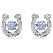 Swarovski Symbolica Silver Tone Rhodium Plated Aqua Blue Horseshoe Stud Earrings
