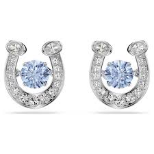 Swarovski Symbolica Silver Tone Rhodium Plated Aqua Blue Horseshoe Stud Earrings